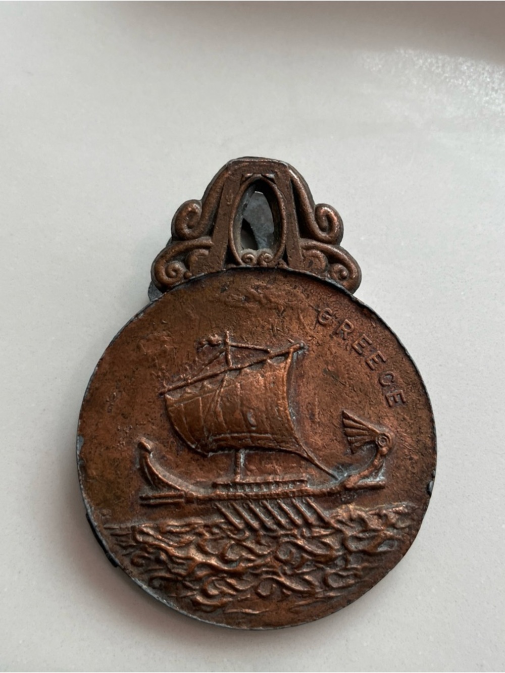 Vtg Bronze Mykonos Greece Clip Aged Copper Tone Desk Souvenir Collectors Item